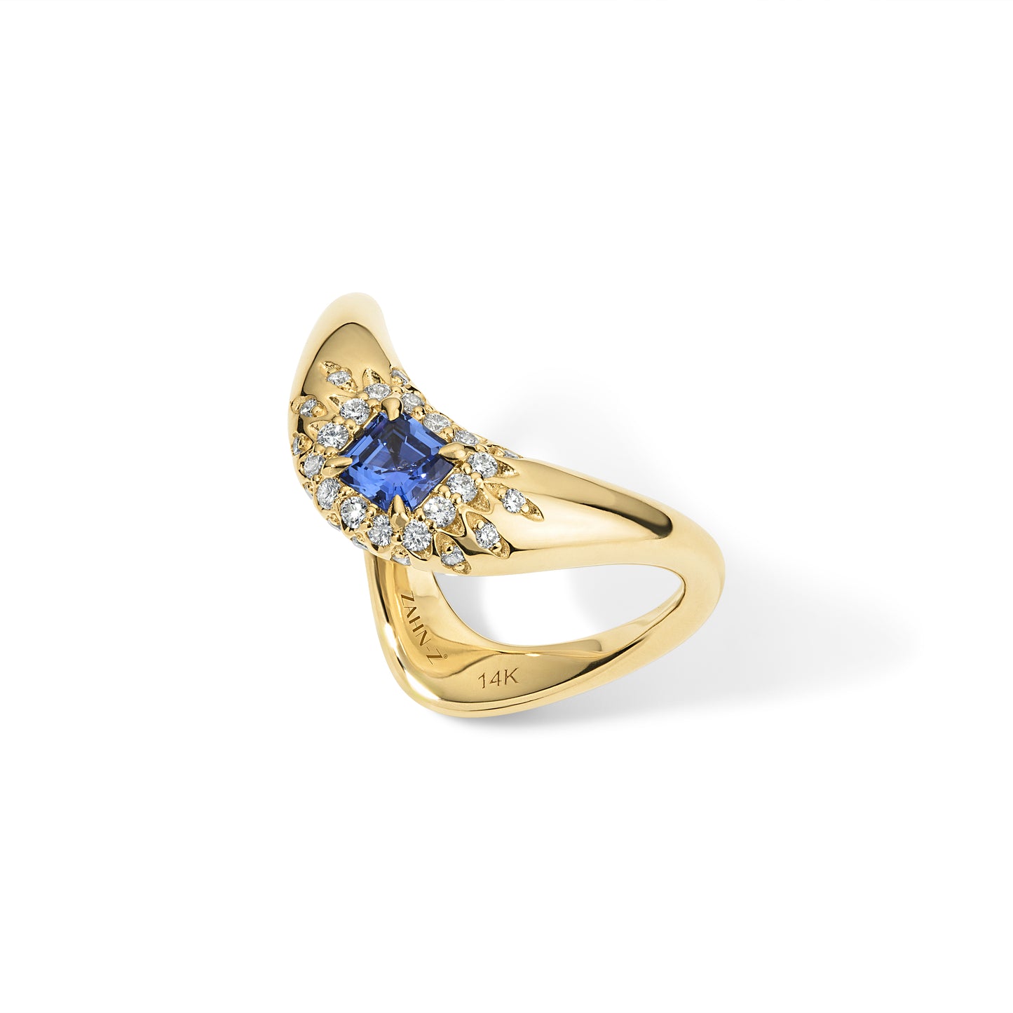 Petite ZAHA Vintage Halo Asscher Blue Sapphire