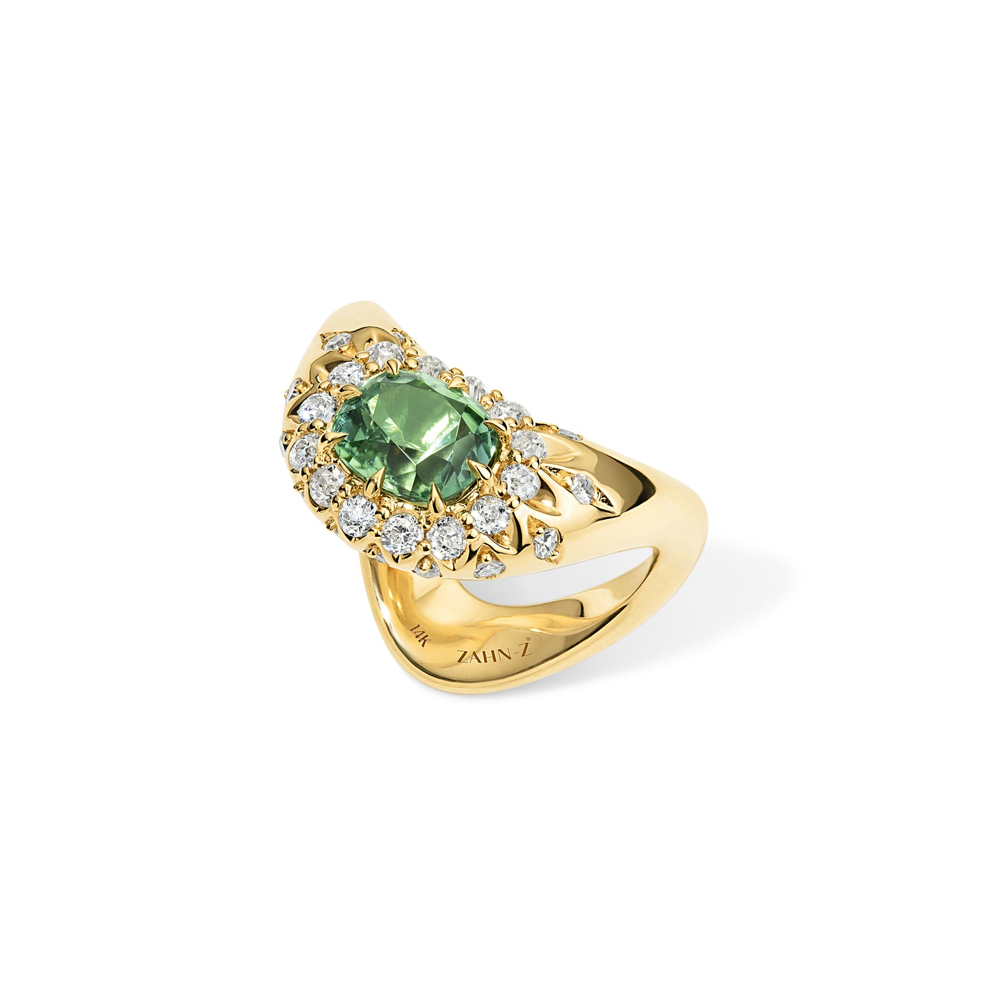 Big ZAHA Vintage Halo Cushion Cut Green Tourmaline