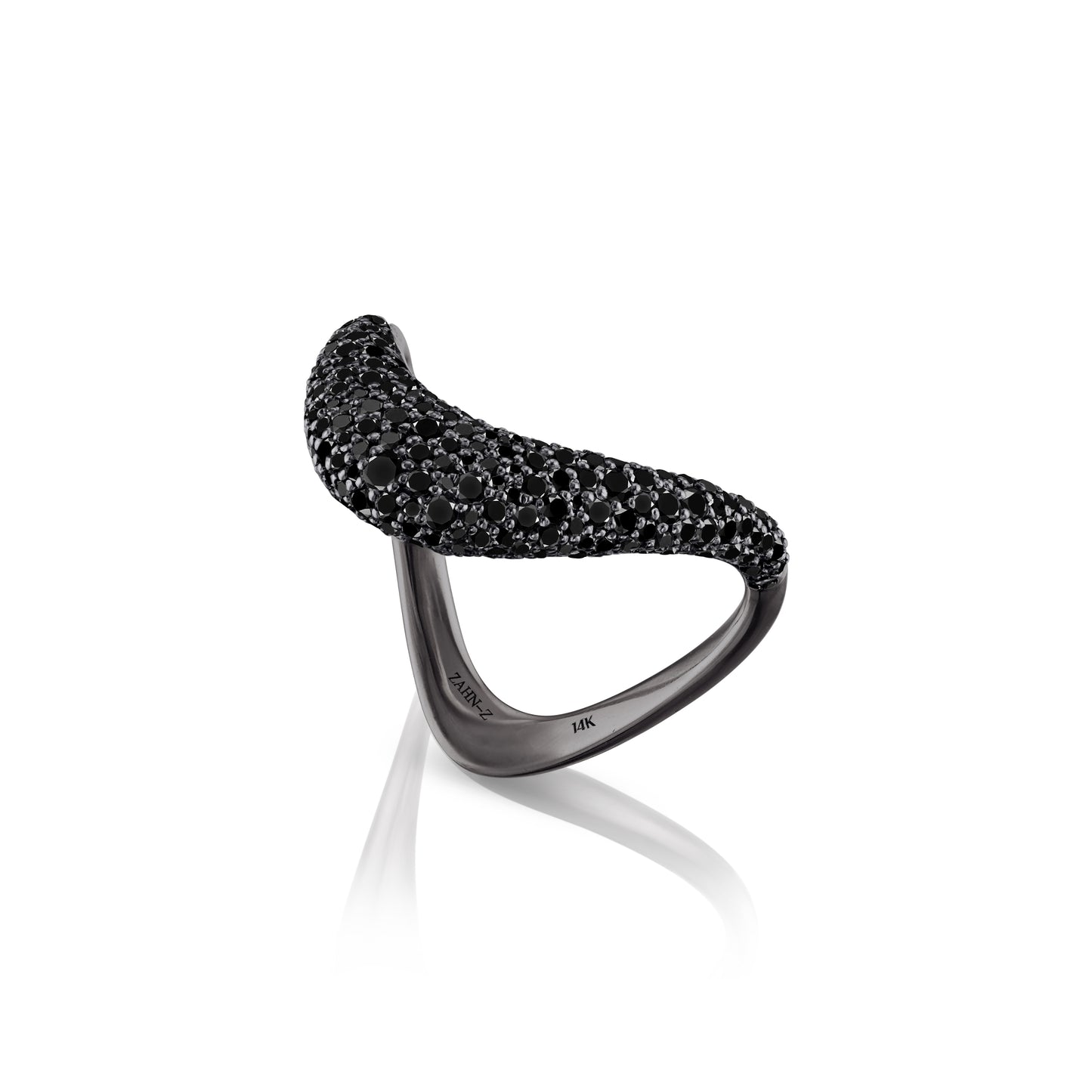 Petite ZAHA Unisex Pavé Black Diamonds & Blackened Platinum