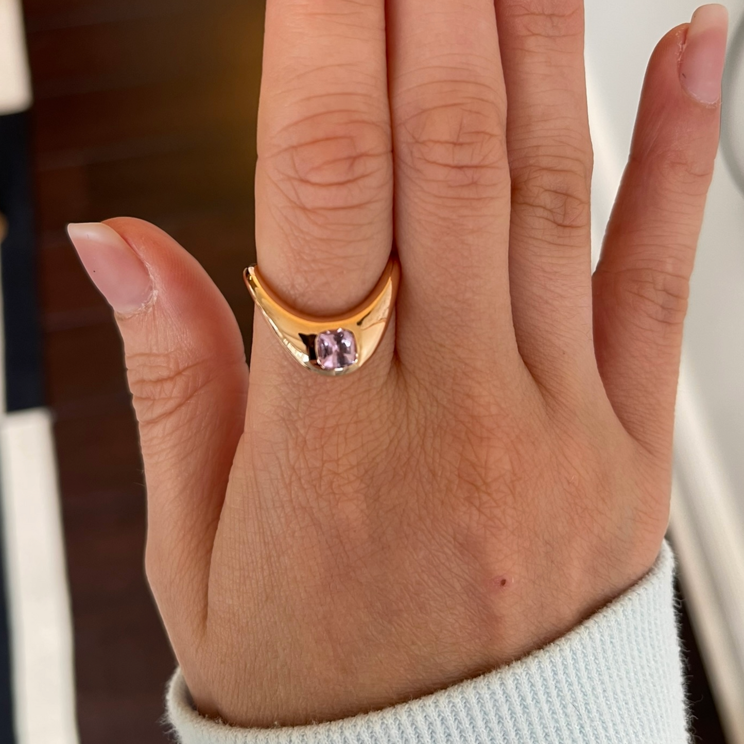 RTS - Petite Zaha Cushion Light Purple Sapphire - SZ 6.5 - 14K Rose