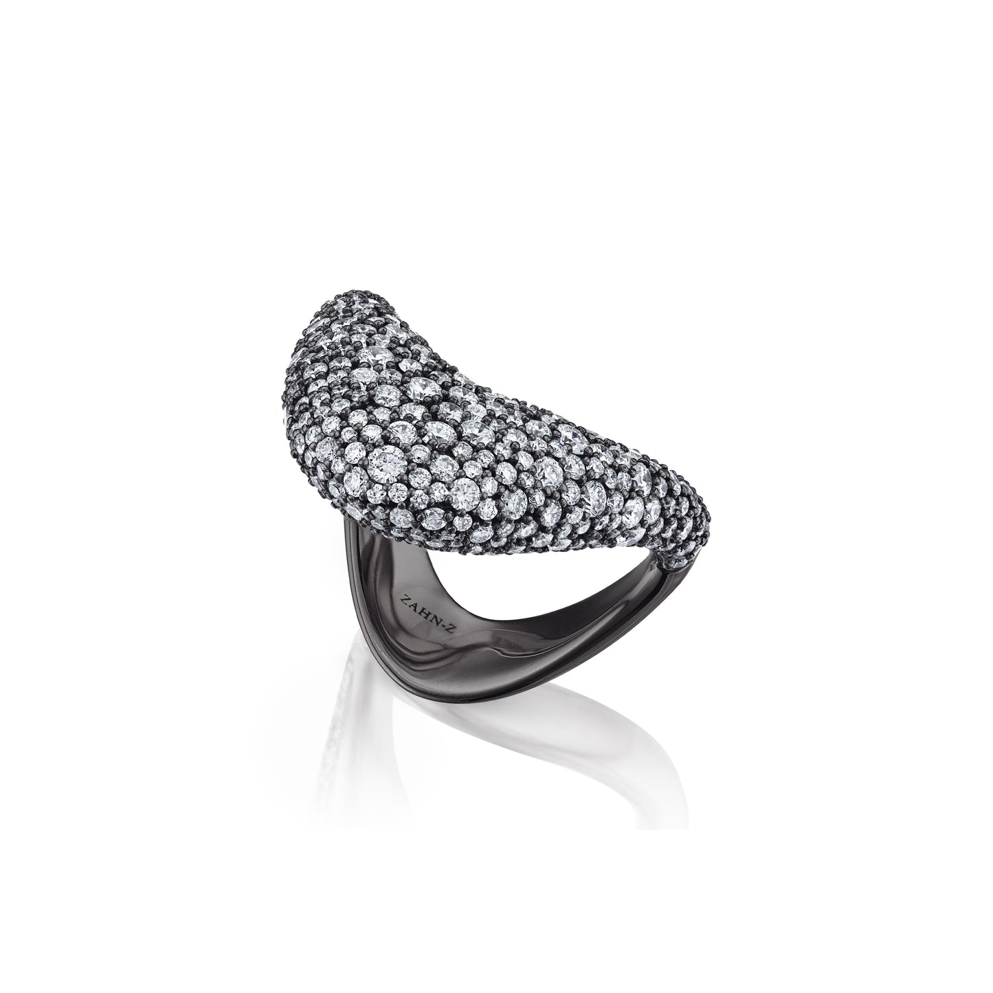 Big ZAHA Unisex Pavé White Diamonds & Blackened Platinum