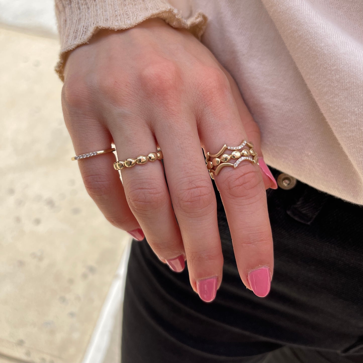 Stackable Beaded Gold Ring
