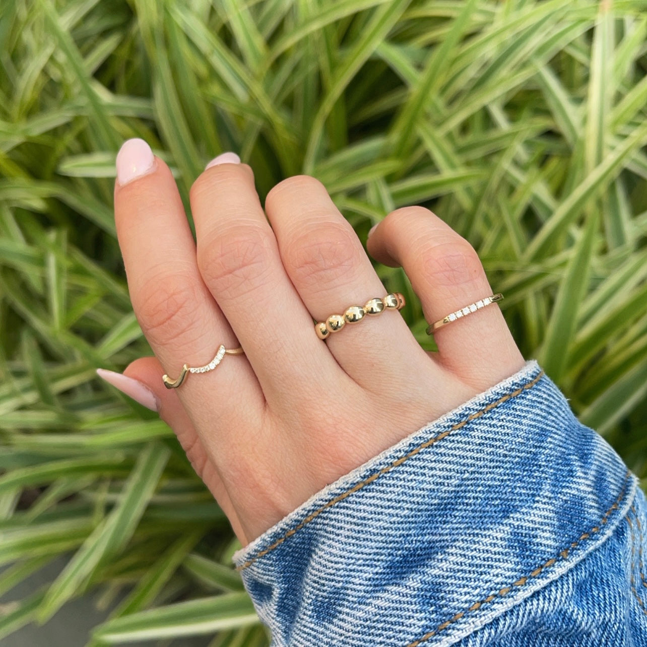 French Pavé Pinky Gold Diamond Ring - Cut Corners
