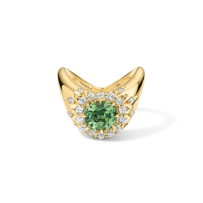 Big ZAHA Vintage Halo Cushion Cut Green Tourmaline