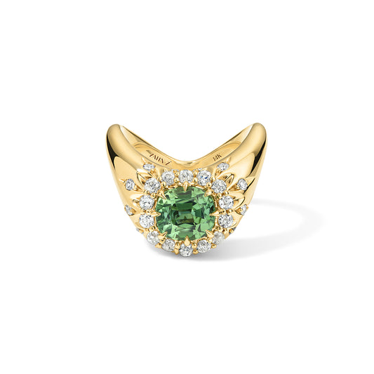 Big ZAHA Vintage Halo Cushion Cut Green Tourmaline