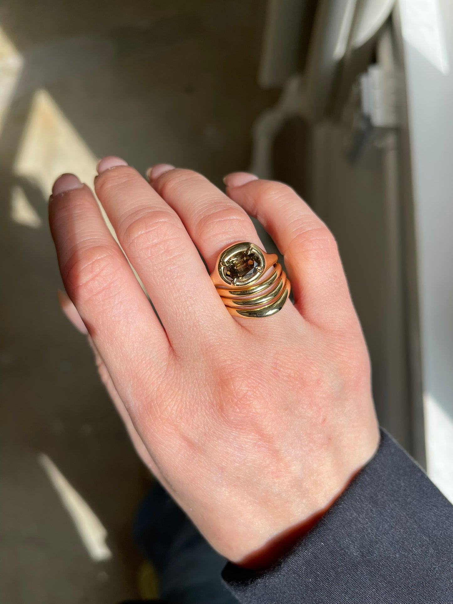 Beluga 03 Antique Oval Cut Brown Diamond Ring