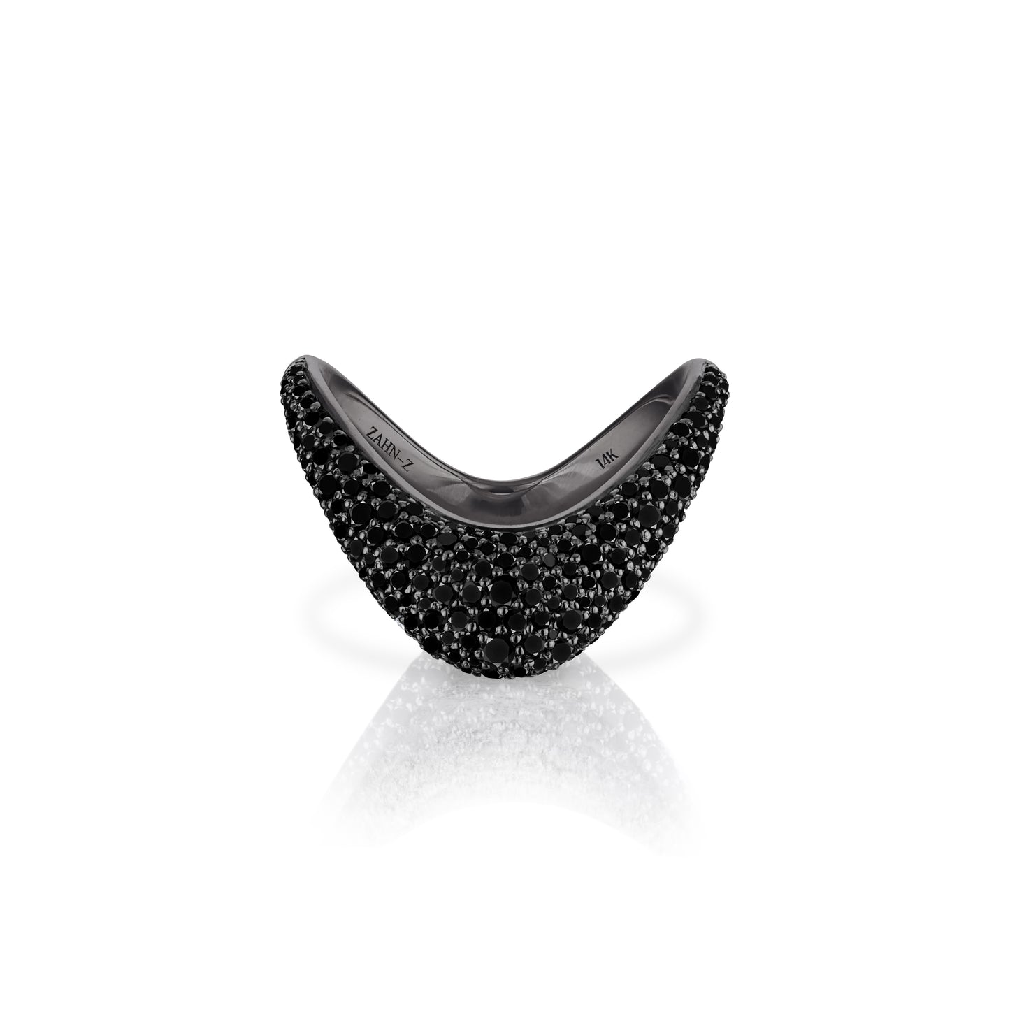 Petite ZAHA Unisex Pavé Black Diamonds & Blackened Platinum