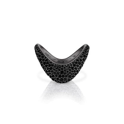 Petite ZAHA Unisex Pavé Black Diamonds & Blackened Platinum