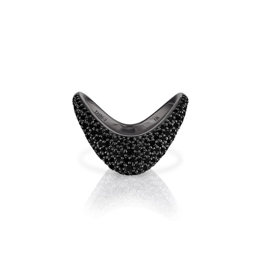 Petite ZAHA Unisex Pavé Black Diamonds & Blackened Platinum