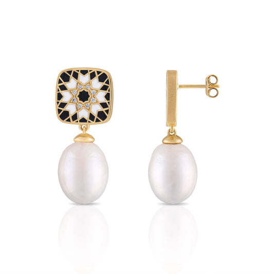 Sadaf Cushion Pearl Drop Earrings