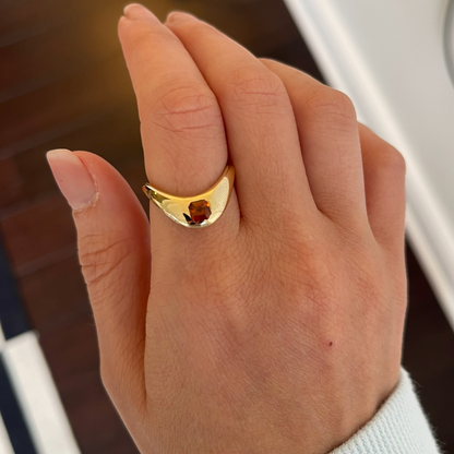 RTS - Petite Zaha Asscher Orange Red Spessartite - SZ 6.5 - 14KY