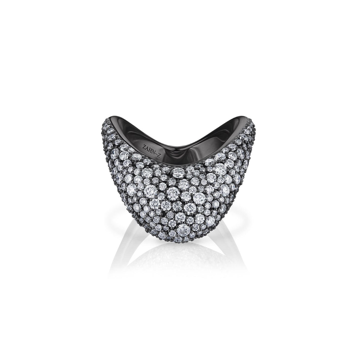 Big ZAHA Unisex Pavé White Diamonds & Blackened Platinum