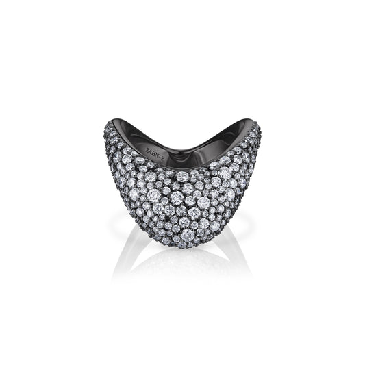 Big ZAHA Unisex Pavé White Diamonds & Blackened Platinum