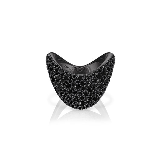 Big ZAHA Unisex Pavé Black Diamonds & Blackened Platinum