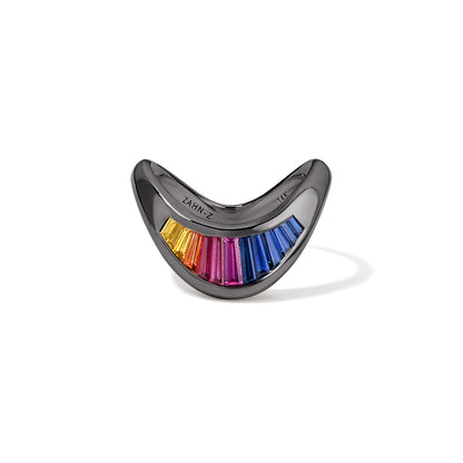 Petite ZAHA Blackened Platinum Rainbow Sapphire Baguette