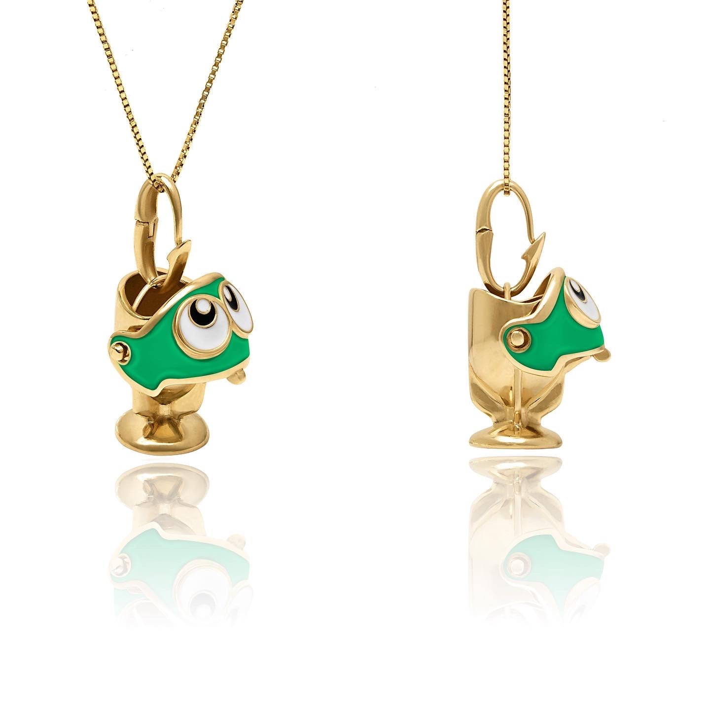 Let's Go Fishing Pendant - A ZAHN-Z Nostalgia Green & Yellow Gold / with Chain